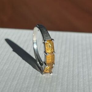 Vintage Citrine 3 Gemstones set in Sterling Silver Ring sz 8 unisex emerald cut